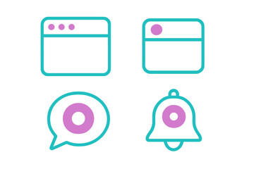 Modern minimalist interface icons for digital communication, web browsing, and notification alerts in a clean outline style