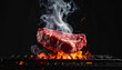 © devilvet - The Perfect Sear: A Premium Marbled Beef Steak Making Contact with a Searing Hot Grill