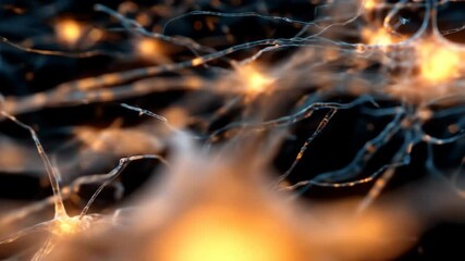 Macro shot of glowing abstract neural connections. Bright blue threads and dots create a futuristic organic network full of energy.
