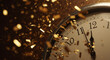 © Taniana Fomina - Clock with sparkling gold confetti around it at midnight