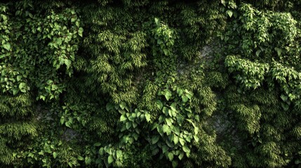 Wall Mural - Lush Green Wall Covered with Various Plant Species, Creating a Natural and Organic Texture