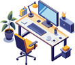 © AR Vectoria - Isometric Modern Office Workstation Desk with Computer Monitor and Ergonomic Chair