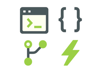 Symbols representing coding and technology concepts in a modern design style showcasing programming activity