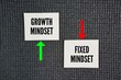 © Fauzi - Paper with arrow the words Growth Mindset or Fixed Mindset Infographic Innovation Learning. two distinct ways people perceive their abilities and approach challenges