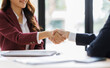 © David - Business handshake for teamwork of business merger and acquisition,successful negotiate,hand shake,two business shake hand with partner to celebration partnership and business deal concept