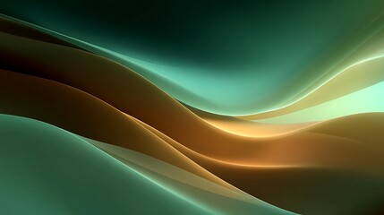 Wall Mural - Abstract Green and Gold Wavy Background with Soft Light Effects