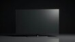 © Leonardo - Maqueta de TV con pantalla en blanco, vista frontal, reflejo sutil en el piso, fondo negro, sombras realistas, perfecta para exhibición de diseño personalizado