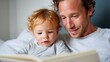 © Z A C - Horizontal portrait of father reading a book with his child at home