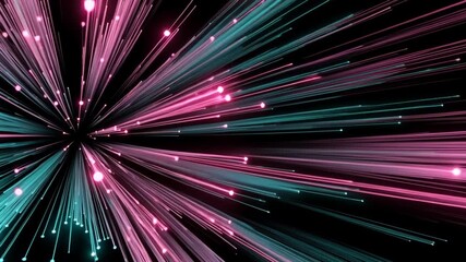 Wall Mural - Abstract Burst of Energy: A mesmerizing explosion of vibrant pink and teal light streaks radiates from a central point.
