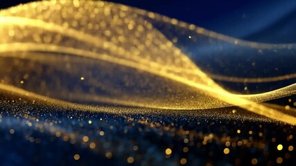 Wall Mural - Golden Shimmer: A captivating composition of gold particles gracefully flowing on a deep blue background, evoking elegance and sophistication. 