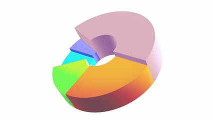 Wall Mural - An animated 3D looping donut chart with independently expanding and contracting segments. Ideal for dynamic data visualization, business presentations, and infographics. Modern, clean, and vibrant