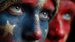 © Kashem - Patriotic american faces with stars and stripes painted showing national pride and independence