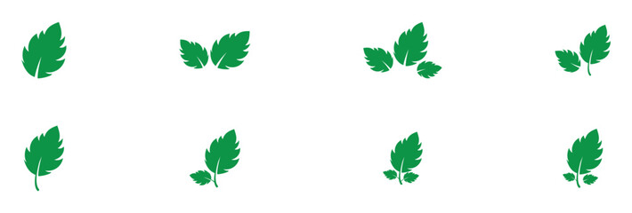 Green isolated leaf icon set on white page.  Vector isolated leaf icons on white background.  Nature leaf icon set on white page. EPS 10.  Green leaf icons set on white page. EPS 10. 
