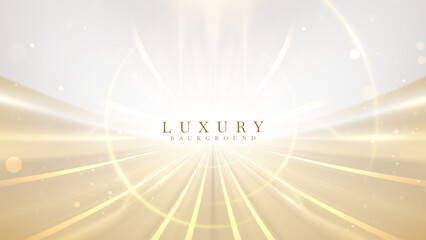 Wall Mural - Luxury gold background with light neon curve and bokeh decoration.