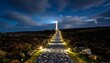 © litle - Lighthouse at Night Illuminated Pathway Leading to Beacon