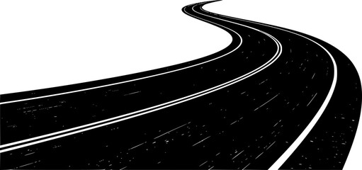 Curved black and white asphalt road illustration. Vector illustration
