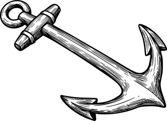 Detailed black and white sketch of a nautical anchor drawing. Vector illustration
