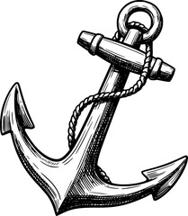 Detailed black and white sketch of a nautical anchor drawing. Vector illustration
