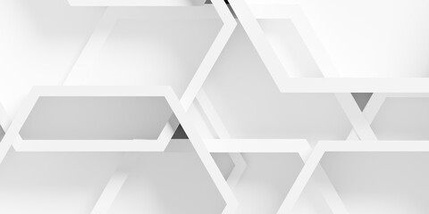 Wall Mural - Large white hexagon honeycomb frames background wallpaper banner with copy space, flat lay from above