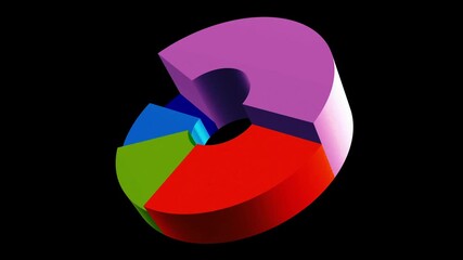 Wall Mural - An animated 3D looping donut chart with independently expanding and contracting segments. Ideal for dynamic data visualization, business presentations, and infographics. Modern, clean, and vibrant