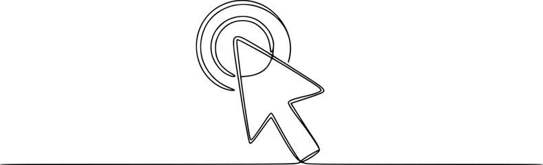 Continuous drawing of cursor arrow. One line icon of cursor arrow, Background of drawing one line on a white background. A single line drawing of a cursor. Continuous line cursor icon. 