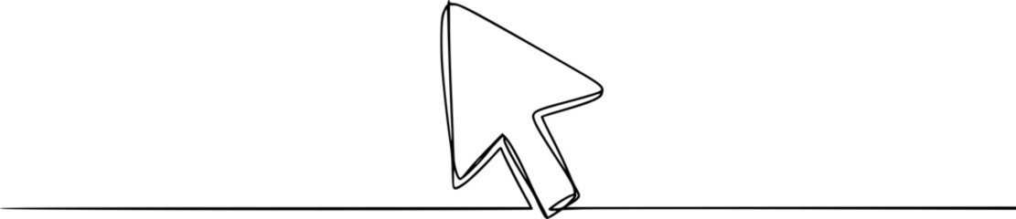 Continuous drawing of cursor arrow. One line icon of cursor arrow, Background of drawing one line on a white background. A single line drawing of a cursor. Continuous line cursor icon. 