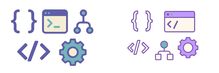 Colors and shapes showing computer programming concepts with symbols and icons illustrating coding and development activities