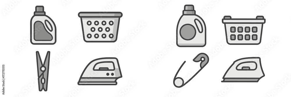 Laundry essentials including detergent, baskets, and ironing tools ...