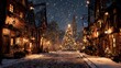 © Mr - A charming christmas scene in a snowcovered european village at nighttime.