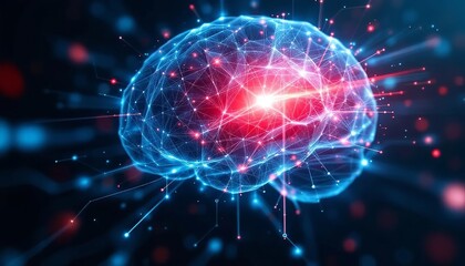 Wall Mural - visualization of a hologram of the human brain with particles