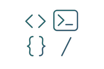 Essential programming language symbols and command line interface icons representing software development concepts