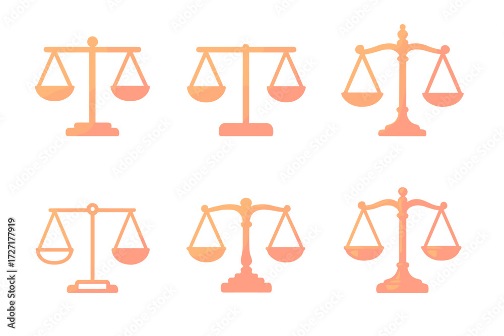 Balance Scale Icons. Basic Balance Scales set of icons in gradient flat ...