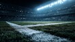 © Larysa - Illuminated football field at night with central line perspective. AI image