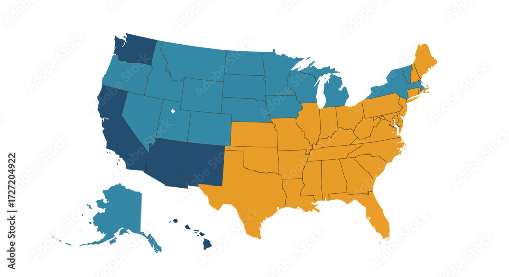 Us Split Map. Facebook Image vectorielle Stock USA Divided Map Illustrating a Country Split in ...