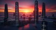 © Momoy Std - Skyline of towering skyscrapers pierces a dense fog, bathed in sunrise hues