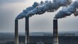 © JInnat - Smoke Billowing from Industrial Chimneys Depicts Pollution and Environmental Concerns a Global Warming Crisis Unveiled in Stark Industrial Landscape