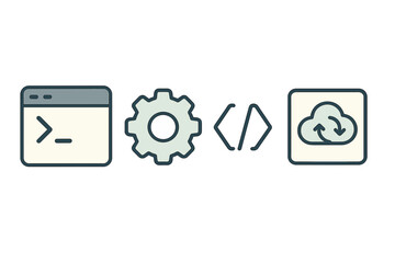 Wall Mural - Coding symbols representing programming, settings, and cloud computing concepts in technology