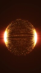 Wall Mural - Radiant golden sphere made of glowing particles and light rays, symbolizing cosmic energy, power, and futuristic technology