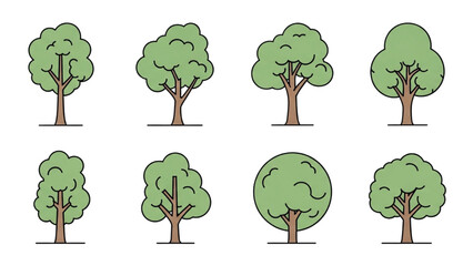 Wall Mural - Architectural Tree Line Drawings – Minimal CAD Side View Forest Section Outline Set for Landscape Design AI EPS PNG JPEG.
