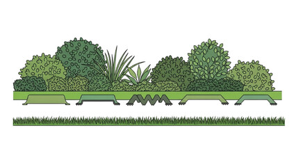 Wall Mural - Architectural Tree Line Drawings – Minimal CAD Side View Forest Section Outline Set for Landscape Design AI EPS PNG JPEG.
