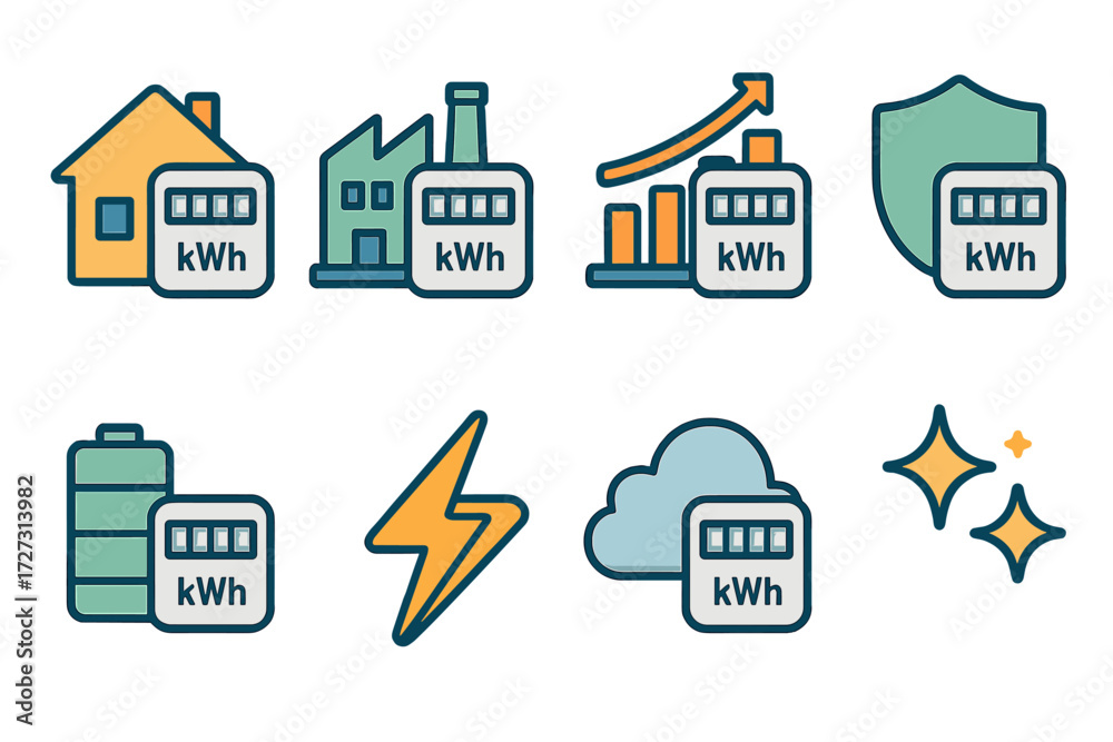 Meter Icon Factory Energy Meter Icons. Energy Contexts set of icons in neo-flat style ...