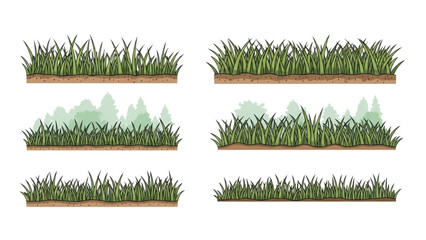 Wall Mural - Grass Line CAD Vector Set – Minimal Ground Cover Section for Architectural Elevation and Landscape Design AI EPS PNG JPEG
