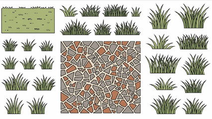 Wall Mural - Grass Line CAD Vector Set – Minimal Ground Cover Section for Architectural Elevation and Landscape Design AI EPS PNG JPEG
