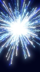 Wall Mural - Abstract glowing blue firework explosion with radiant light and sparkling energy trails in dark space