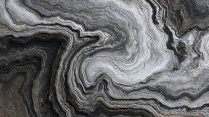 A grayscale marble texture featuring swirling patterns and fluid lines forms a naturally abstract design