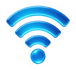 © OMD - Neon blue glowing Wi-Fi symbol, futuristic digital communication icon.
