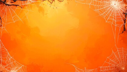 Orange gradient background with subtle spiderwebs on the corners, central blank area