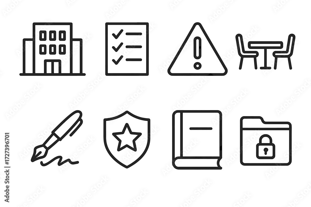 Workplace Icons Collection. Workplace rules visuals icons in outline ...