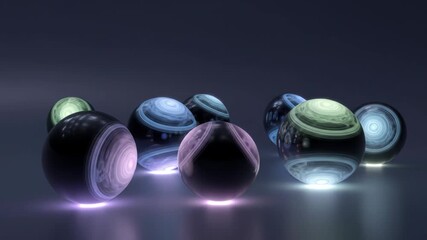 Abstract 3D Render of Illuminated Spheres in Dark Background with Futuristic Aesthetics