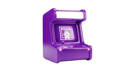 Purple Arcade Machine with Retro Pixelated Robot Display.
